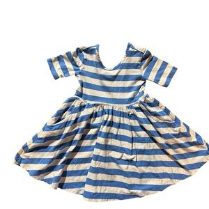 Hanna Andersson Blue White Striped Playdress 90cm US 3 Short Sleeve
